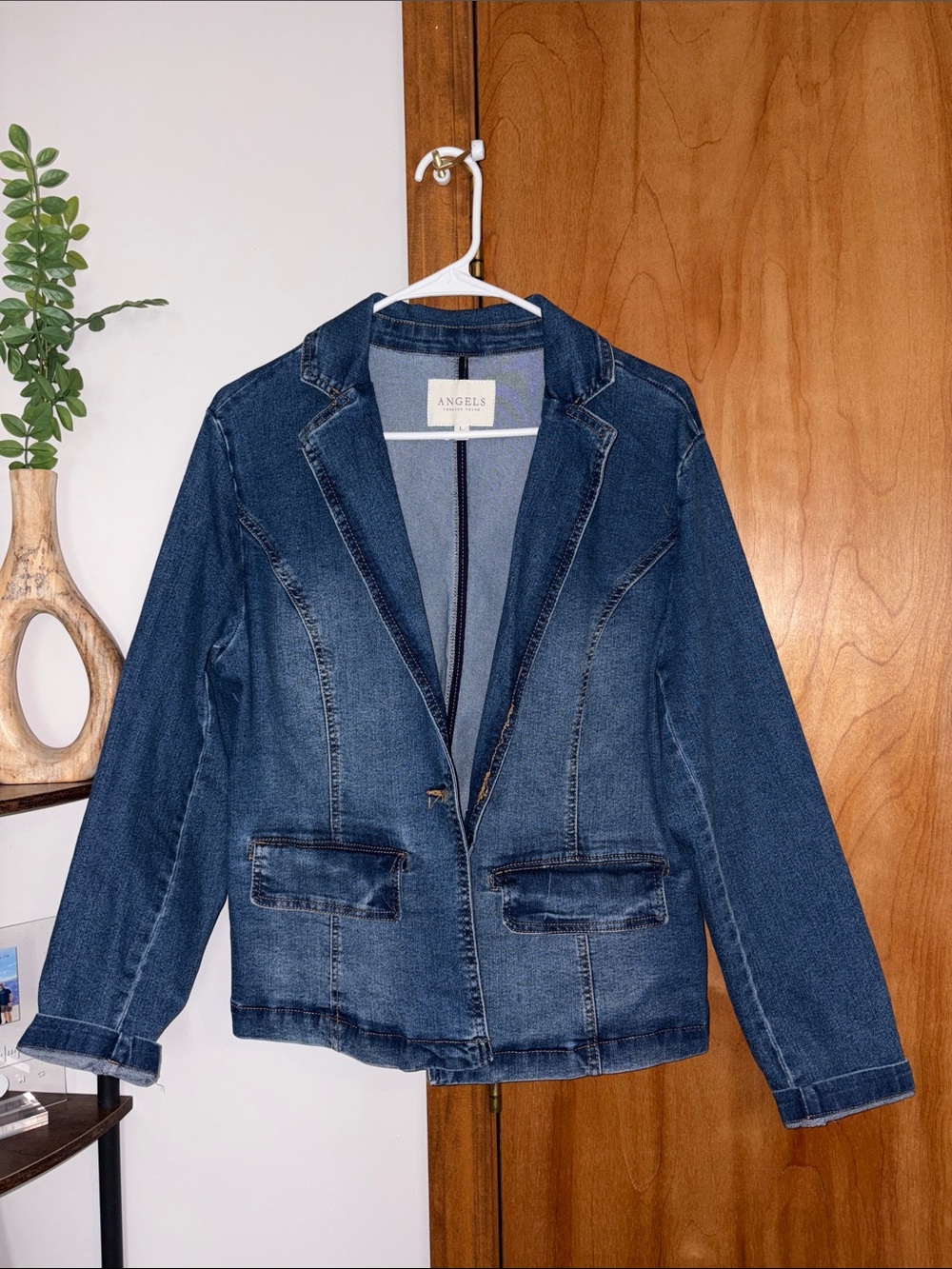 Angels Dark Blue Denim Blazer Jacket - Tailored Jean Blazer